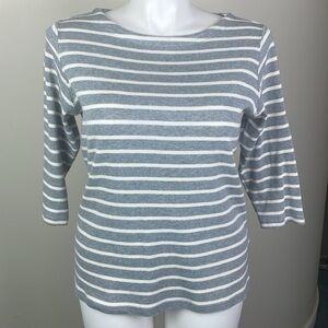 L.L. Bean Gray Striped Knit Top 3/4 Sleeve